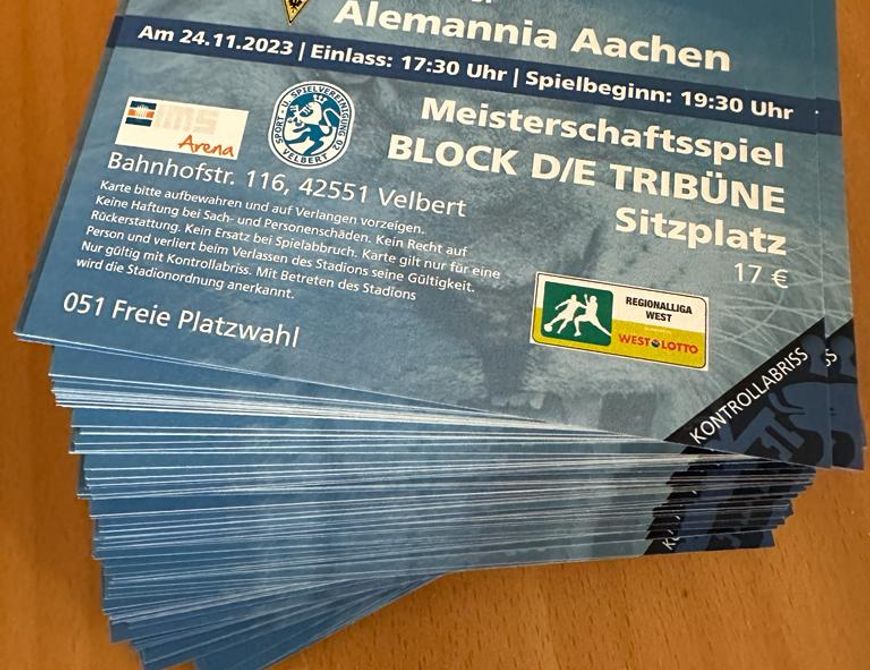 SSVg Velbert gegen Alemannia Aachen - Vorverkauf beginnt